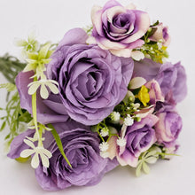 Load image into Gallery viewer, Artificial Silk Rose & Foliage Bouquet (Lilac & Purple)