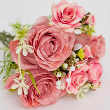 Load image into Gallery viewer, Artificial Silk Rose & Foliage Bouquet (Pink)