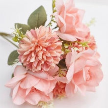 Load image into Gallery viewer, Mixed Artificial Silk Flower Bouquet - Modern Rose, Dandelions & Foliage (Sweet Pink)