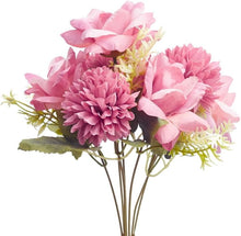 Load image into Gallery viewer, Mixed Artificial Silk Flower Bouquet - Modern Rose, Dandelions & Foliage (Rose Pink)