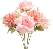 Load image into Gallery viewer, Mixed Artificial Silk Flower Bouquet - Modern Rose, Dandelions & Foliage (Sweet Pink)