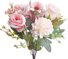 Load image into Gallery viewer, Mixed Artificial Silk Flower Bouquet - Rose, Dandelion, Daisy & Foliage (Pink Sortbet)