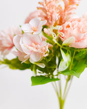 Load image into Gallery viewer, Silk Artificial Flower Bouquet - Philippine Roses, Peonies, Dandelion Flower Balls & Foliage (Coral Pink)