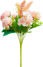 Load image into Gallery viewer, Silk Artificial Flower Bouquet - Philippine Roses, Peonies, Dandelion Flower Balls & Foliage (Coral Pink)