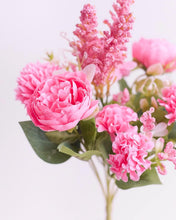 Load image into Gallery viewer, Silk Artificial Flower Bouquet - Philippine Roses, Peonies, Dandelion Flower Balls & Foliage (Hot Pink)