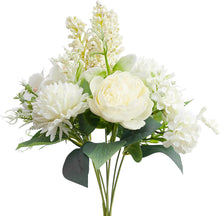 Load image into Gallery viewer, Silk Artificial Flower Bouquet - Philippine Roses, Peonies, Dandelion Flower Balls & Foliage (Cream White)