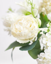 Load image into Gallery viewer, Silk Artificial Flower Bouquet - Philippine Roses, Peonies, Dandelion Flower Balls & Foliage (Cream White)