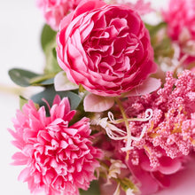 Load image into Gallery viewer, Silk Artificial Flower Bouquet - Philippine Roses, Peonies, Dandelion Flower Balls & Foliage (Hot Pink)