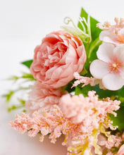 Load image into Gallery viewer, Silk Artificial Flower Bouquet - Philippine Roses, Peonies, Dandelion Flower Balls & Foliage (Coral Pink)