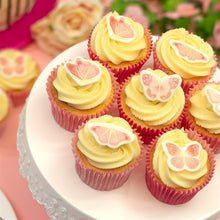 Load image into Gallery viewer, Pink & Gold Butterflies Sugar Decorations - Pack of 16 (CLICK & COLLECT ONLY)
