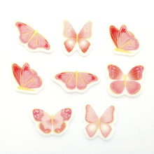 Load image into Gallery viewer, Pink & Gold Butterflies Sugar Decorations - Pack of 16 (CLICK & COLLECT ONLY)