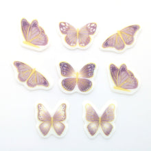 Load image into Gallery viewer, Lilac & Gold Butterflies Sugar Decorations - Pack of 16 (CLICK & COLLECT ONLY)