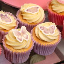 Load image into Gallery viewer, Lilac & Gold Butterflies Sugar Decorations - Pack of 16 (CLICK & COLLECT ONLY)