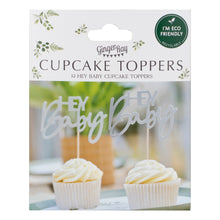 Load image into Gallery viewer, Hey Baby Sage Baby Shower Cupcake Toppers