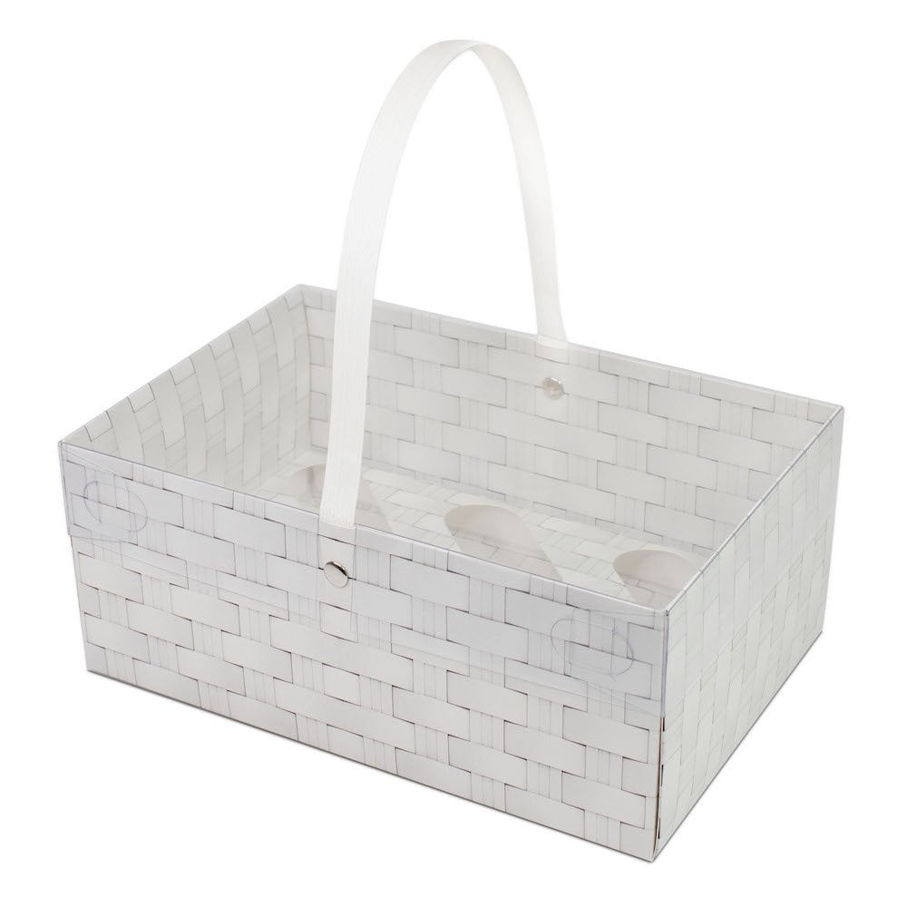 Holds 6 White Wicker Effect Cupcake Box With Full Clear Lid & Handle