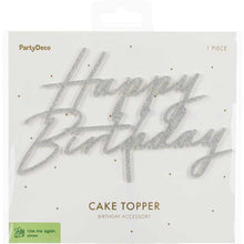 Load image into Gallery viewer, Silver Glitter Acrylic Happy Birthday Cake Topper
