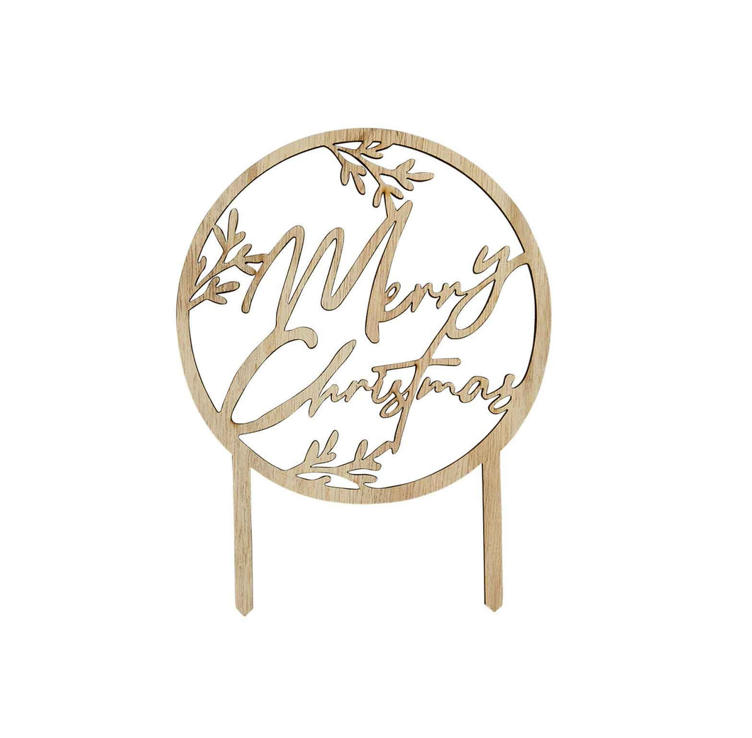 Wood Merry Christmas Cake Topper