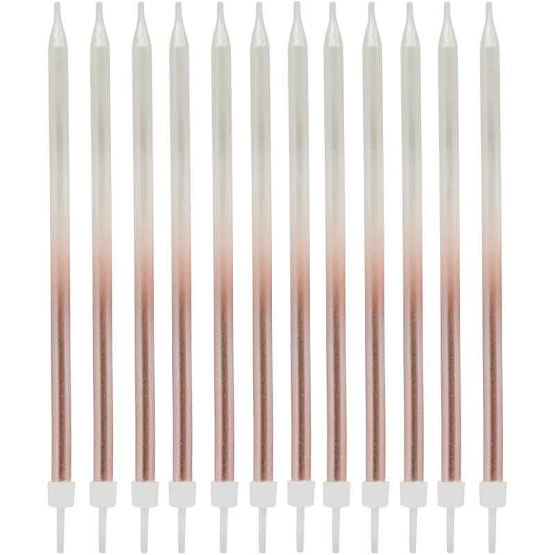 12PK Rose Gold Ombre Tall Skinny Candles