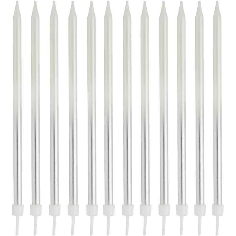 12PK Silver Ombre Tall Skinny Candles