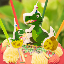 Load image into Gallery viewer, 7 Dinosaur Cake Topper Candles
