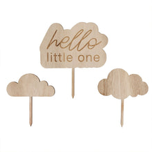 Load image into Gallery viewer, Hello Little One Wooden Cake Topper Set
