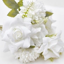 Load image into Gallery viewer, Mixed Artificial Silk Flower Bouquet - Modern Rose, Dandelions &amp; Foliage (Frost White)
