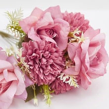 Load image into Gallery viewer, Mixed Artificial Silk Flower Bouquet - Modern Rose, Dandelions &amp; Foliage (Rose Pink)
