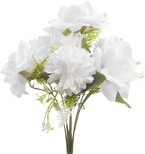 Load image into Gallery viewer, Mixed Artificial Silk Flower Bouquet - Modern Rose, Dandelions &amp; Foliage (Frost White)
