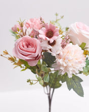 Load image into Gallery viewer, Mixed Artificial Silk Flower Bouquet - Rose, Dandelion, Daisy &amp; Foliage (Pink Sortbet)
