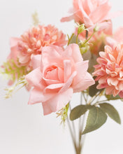 Load image into Gallery viewer, Mixed Artificial Silk Flower Bouquet - Modern Rose, Dandelions &amp; Foliage (Sweet Pink)
