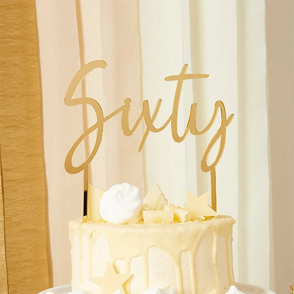 Gold 'Sixty' Acrylic Cake Topper