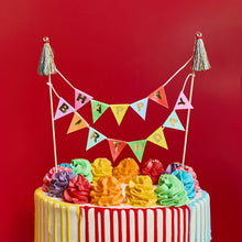 Load image into Gallery viewer, Happy Birthday Bunting Card Cake Topper &amp; Thread Tassels

