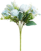 Load image into Gallery viewer, Silk Artificial Flower Bouquet - Philippine Roses, Peonies, Dandelion Flower Balls &amp; Foliage (Cool Blue)
