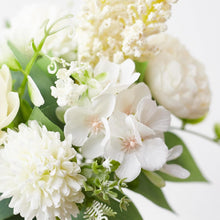 Load image into Gallery viewer, Silk Artificial Flower Bouquet - Philippine Roses, Peonies, Dandelion Flower Balls &amp; Foliage (Cream White)
