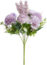 Load image into Gallery viewer, Silk Artificial Flower Bouquet - Philippine Roses, Peonies, Dandelion Flower Balls &amp; Foliage (Lavender)
