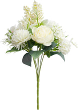 Load image into Gallery viewer, Silk Artificial Flower Bouquet - Philippine Roses, Peonies, Dandelion Flower Balls &amp; Foliage (Cream White)
