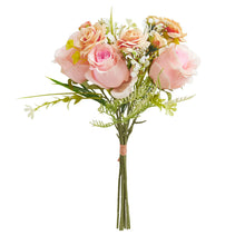 Load image into Gallery viewer, Artificial Silk Rose &amp; Foliage Bouquet (Peach &amp; Soft Orange)

