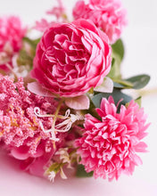 Load image into Gallery viewer, Silk Artificial Flower Bouquet - Philippine Roses, Peonies, Dandelion Flower Balls &amp; Foliage (Hot Pink)
