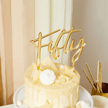 Load image into Gallery viewer, Gold &#39;Fifty&#39; Acrylic Cake Topper
