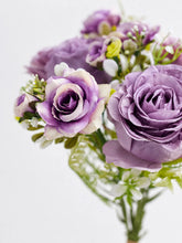 Load image into Gallery viewer, Artificial Silk Rose &amp; Foliage Bouquet (Lilac &amp; Purple)
