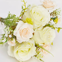 Load image into Gallery viewer, Artificial Silk Rose &amp; Foliage Bouquet (Pale Lemon &amp; Soft Peach)
