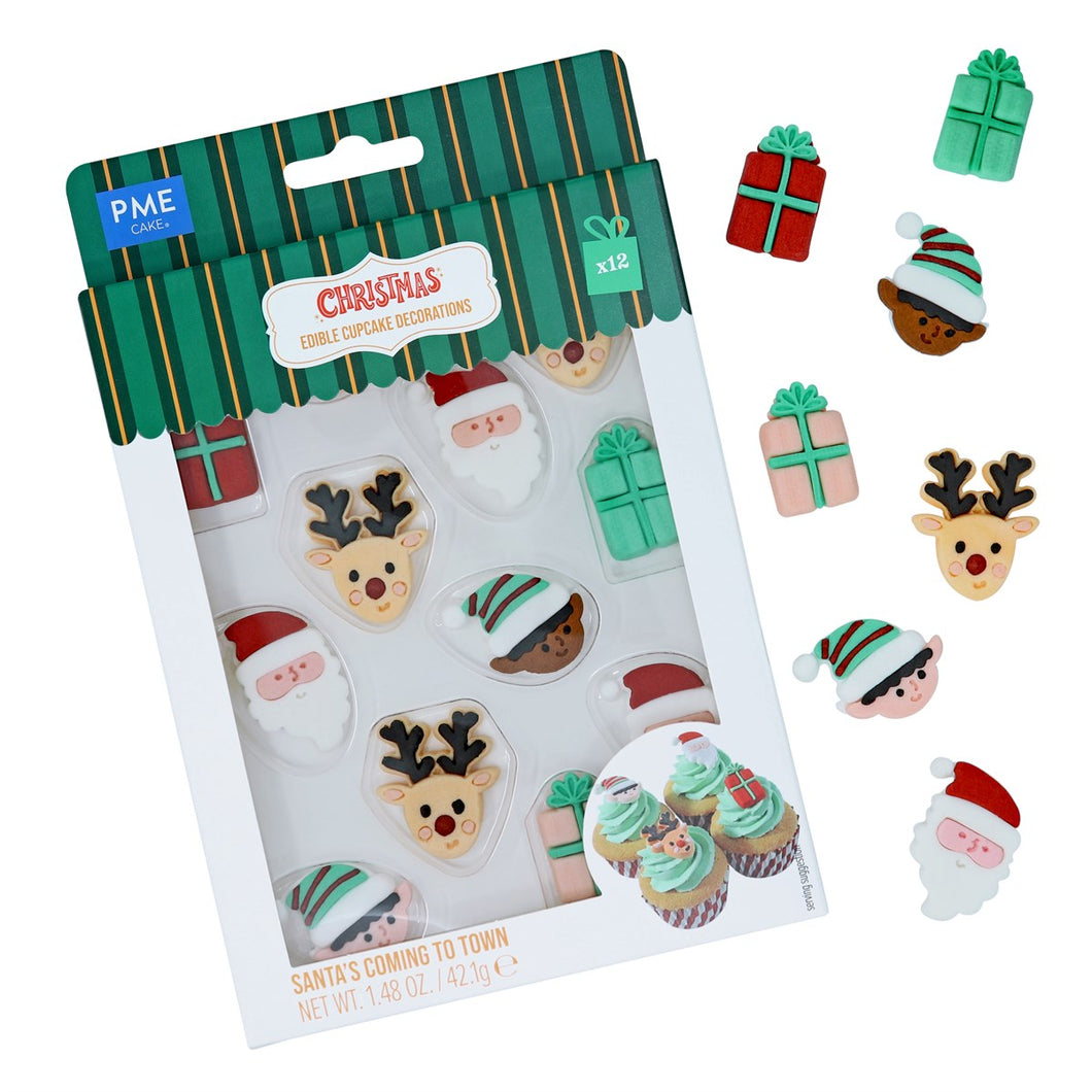 Christmas Edible Sugar Decorations - Santa's Coming To Town (Pack of 12)