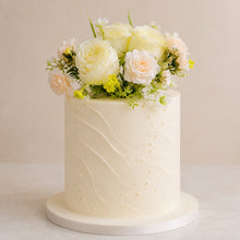 Load image into Gallery viewer, Artificial Silk Rose &amp; Foliage Bouquet (Pale Lemon &amp; Soft Peach)
