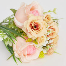 Load image into Gallery viewer, Artificial Silk Rose &amp; Foliage Bouquet (Peach &amp; Soft Orange)
