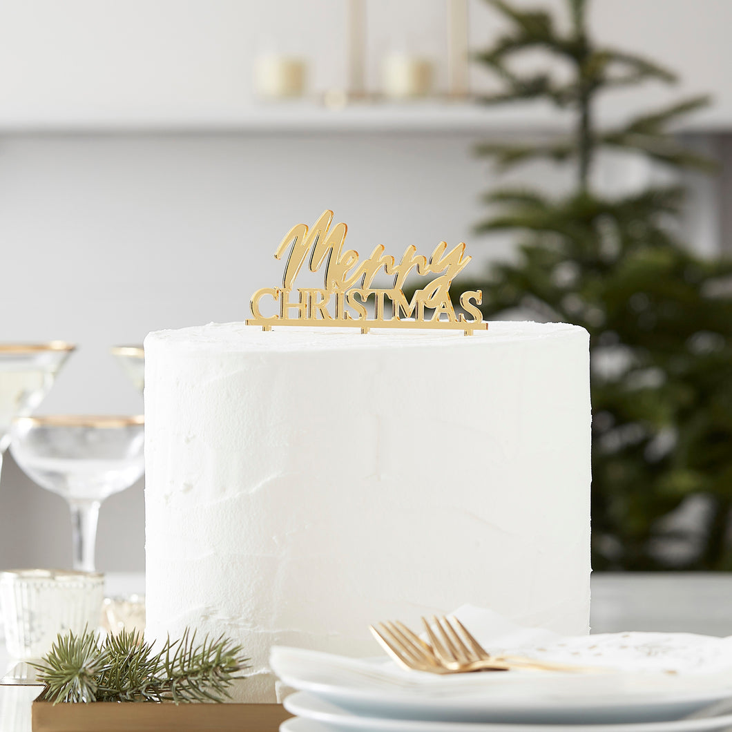 Gold Acrylic Merry Christmas Cake Topper