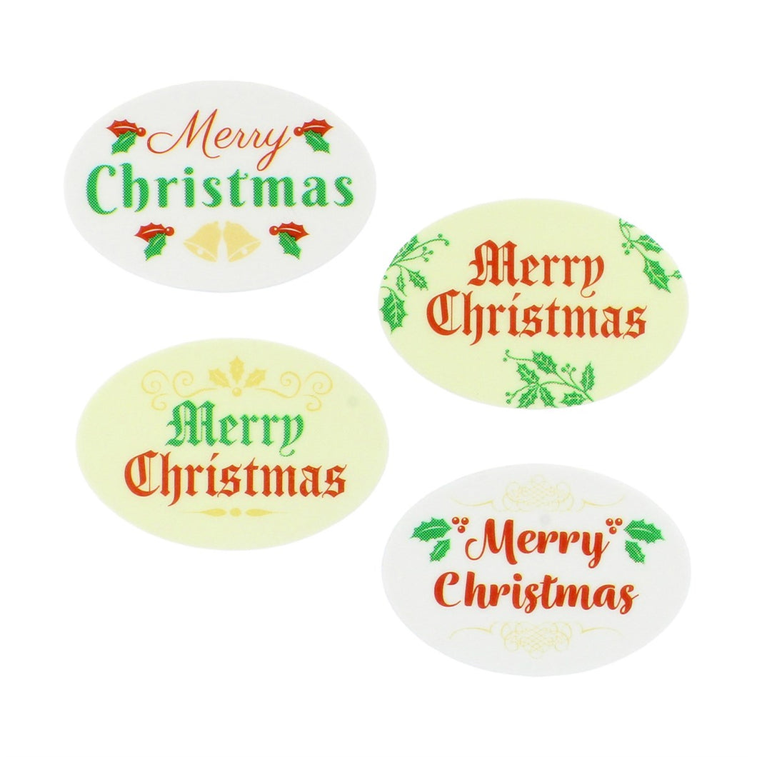 Merry Christmas Oval Sugar Plaques - Pack of 8 (CLICK & COLLECT ONLY)