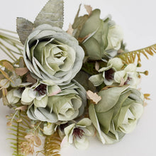Load image into Gallery viewer, Artificial Silk Rose, Anemone &amp; Foliage Bouquet (Sage)
