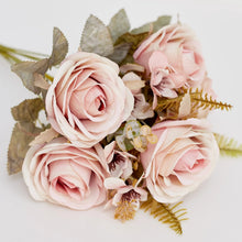 Load image into Gallery viewer, Artificial Silk Rose, Anemone &amp; Foliage Bouquet (Chalk Pink)
