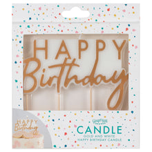 Load image into Gallery viewer, Gold and White Happy Birthday Candle
