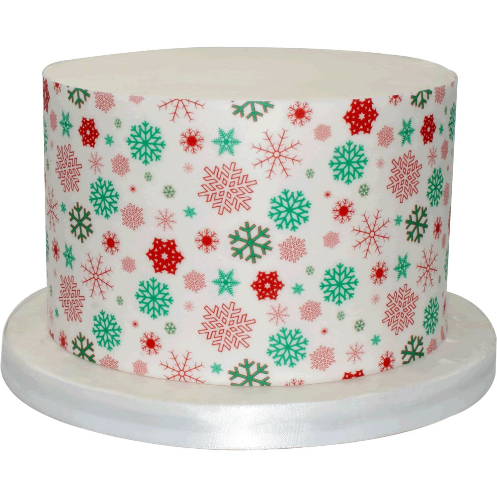 Red & Green Snowflakes Patterned Edible Wafer Paper